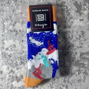 Bundlez Socks Surfing Snowboarding Graphic Crew Socks Adult Size Blue Orange NEW